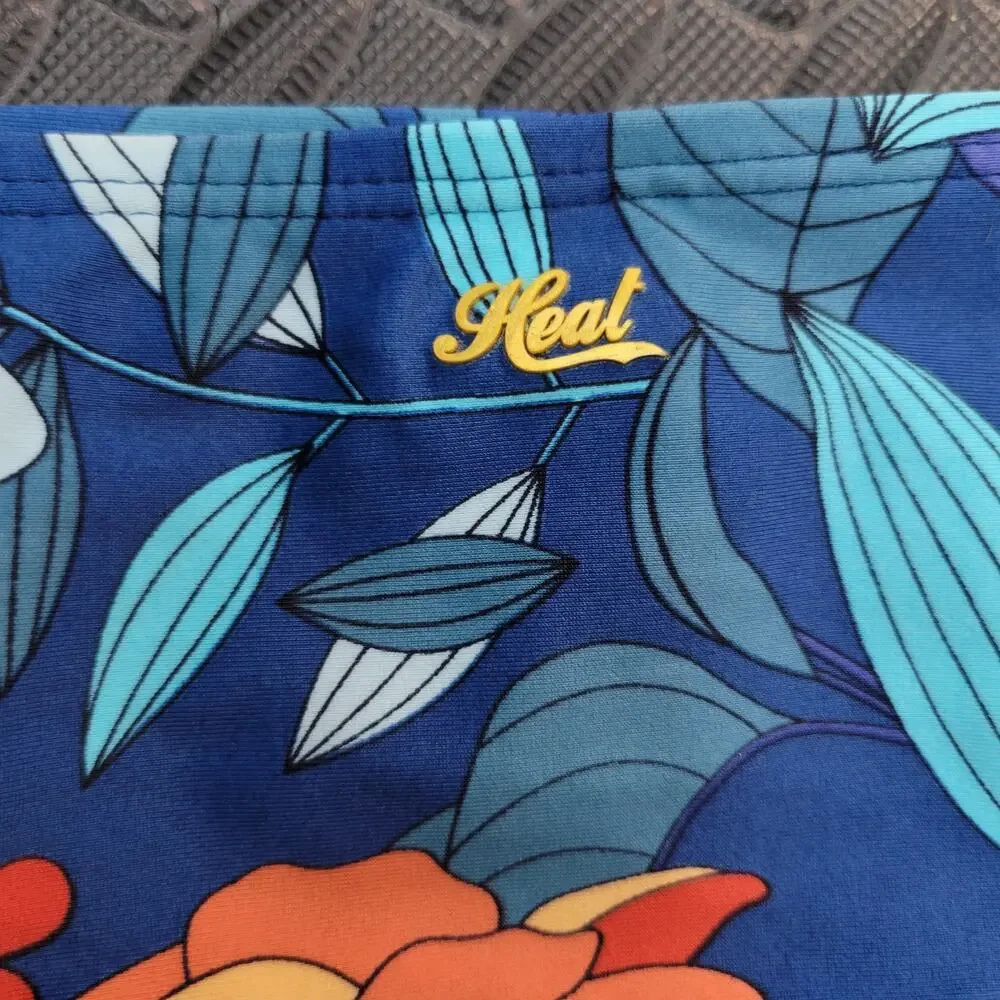Heat Bikini Bottom Medium Blue Floral Tie Side String Swim Vacation Ready Beach